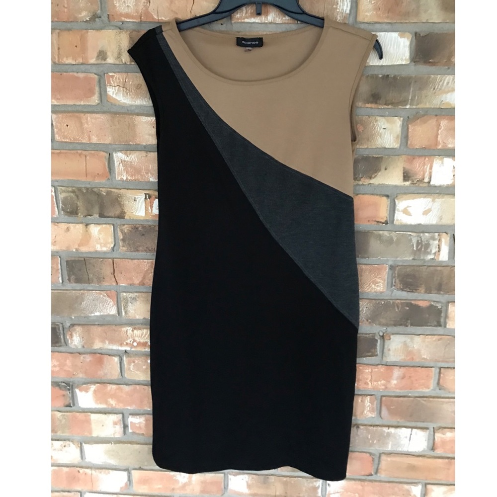 Spense Women’s Color Block Tan Black and Gray Sheath Sleeveless Dress Size 8
